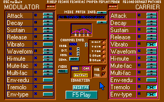 ScreenShot taken from inside DosBox showing the fm patch editor